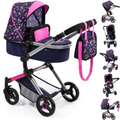 Bayer Design Kombi-Puppenwagen Neo Vario Herzchen Blau/pink Mit Herzen Und Meerjungfrau